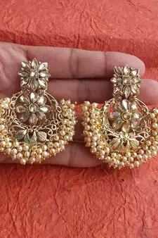 RozMili Gold Plated Polki design Traditional party drop Earrings for women & Girls