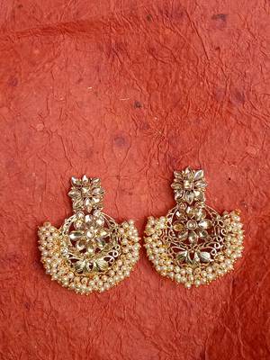 RozMili Gold Plated Polki design Traditional party drop Earrings for women & Girls 3
