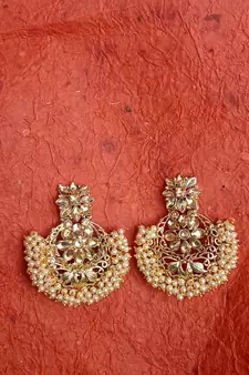 RozMili Gold Plated Polki design Traditional party drop Earrings for women & Girls