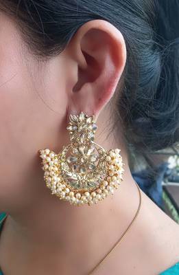 RozMili Gold Plated Polki design Traditional party drop Earrings for women & Girls 4