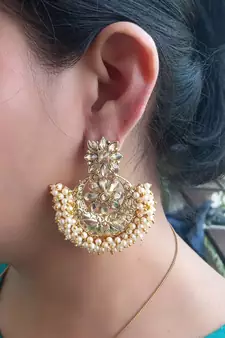 RozMili Gold Plated Polki design Traditional party drop Earrings for women & Girls