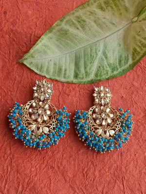 RozMili Gold Plated Polki design Traditional drop party Earrings for women & Girls 1