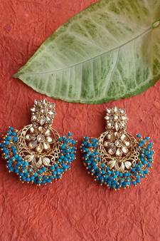 RozMili Gold Plated Polki design Traditional drop party Earrings for women & Girls