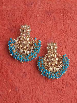 RozMili Gold Plated Polki design Traditional drop party Earrings for women & Girls 2
