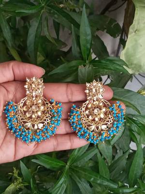 RozMili Gold Plated Polki design Traditional drop party Earrings for women & Girls 3