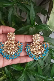 RozMili Gold Plated Polki design Traditional drop party Earrings for women & Girls