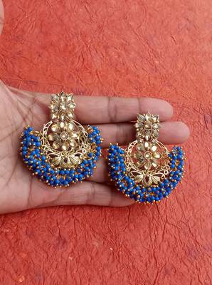 RozMili Gold Plated Polki design Traditional drop party Earrings for women & Girls 1