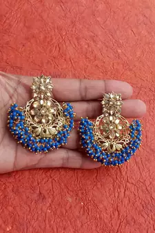 RozMili Gold Plated Polki design Traditional drop party Earrings for women & Girls