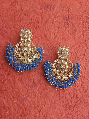 RozMili Gold Plated Polki design Traditional drop party Earrings for women & Girls 2