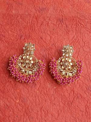 RozMili Gold Plated Polki design Traditional drop party Earrings for women & Girls 1