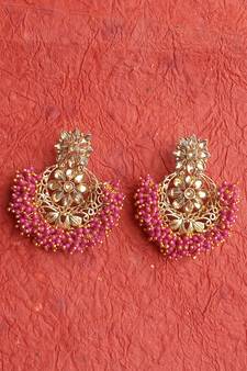 RozMili Gold Plated Polki design Traditional drop party Earrings for women & Girls