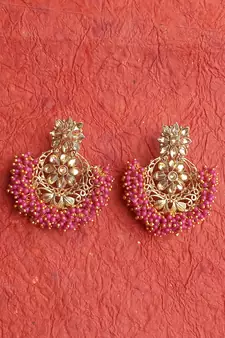 RozMili Gold Plated Polki design Traditional drop party Earrings for women & Girls
