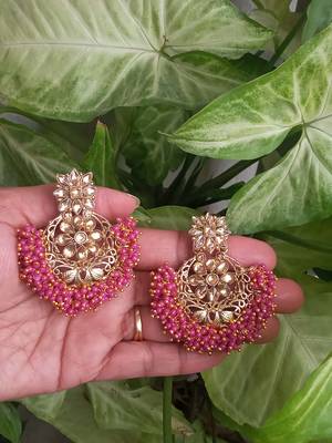 RozMili Gold Plated Polki design Traditional drop party Earrings for women & Girls 2