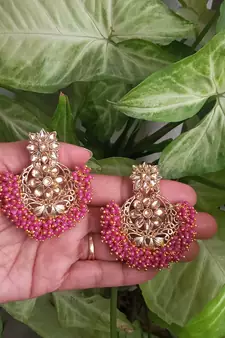 RozMili Gold Plated Polki design Traditional drop party Earrings for women & Girls