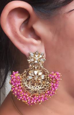 RozMili Gold Plated Polki design Traditional drop party Earrings for women & Girls 3