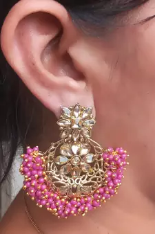 RozMili Gold Plated Polki design Traditional drop party Earrings for women & Girls
