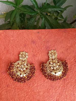 RozMili Gold Plated Polki design Traditional drop party Earrings for women & Girls 1