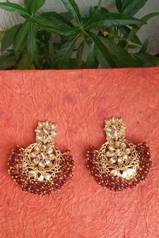 RozMili Gold Plated Polki design Traditional drop party Earrings for women & Girls