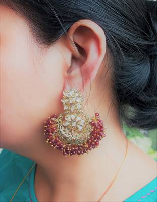 RozMili Gold Plated Polki design Traditional drop party Earrings for women & Girls 2