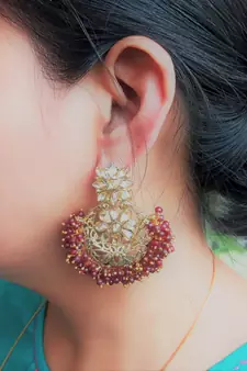 RozMili Gold Plated Polki design Traditional drop party Earrings for women & Girls