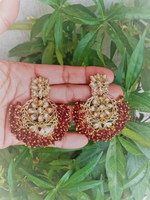 RozMili Gold Plated Polki design Traditional drop party Earrings for women & Girls 3