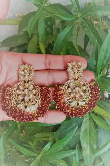 RozMili Gold Plated Polki design Traditional drop party Earrings for women & Girls