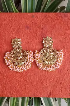 RozMili Gold Plated Polki design Traditional drop party Earrings for women & Girls