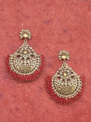 RozMili Gold Plated Polki design Traditional drop party Earrings for women & Girls 1