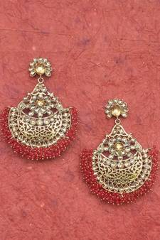 RozMili Gold Plated Polki design Traditional drop party Earrings for women & Girls