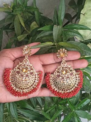 RozMili Gold Plated Polki design Traditional drop party Earrings for women & Girls 2