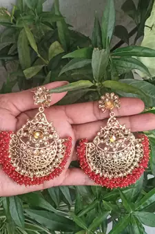 RozMili Gold Plated Polki design Traditional drop party Earrings for women & Girls