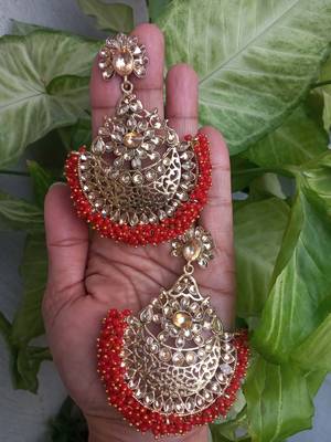 RozMili Gold Plated Polki design Traditional drop party Earrings for women & Girls 3
