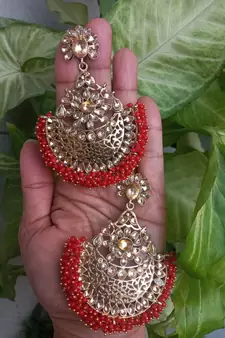RozMili Gold Plated Polki design Traditional drop party Earrings for women & Girls