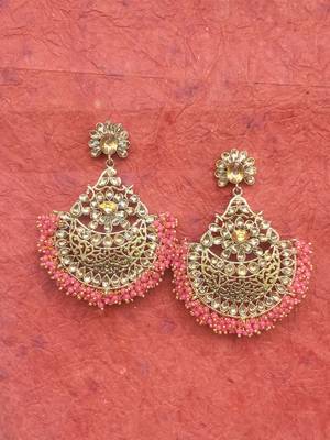 RozMili Gold Plated Polki design Traditional drop party Earrings for women & Girls 1