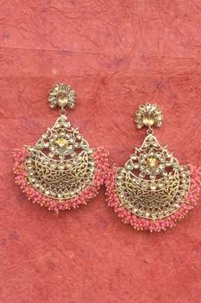 RozMili Gold Plated Polki design Traditional drop party Earrings for women & Girls
