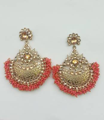 RozMili Gold Plated Polki design Traditional drop party Earrings for women & Girls 2