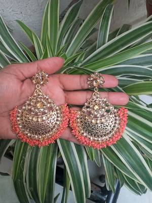 RozMili Gold Plated Polki design Traditional drop party Earrings for women & Girls 3