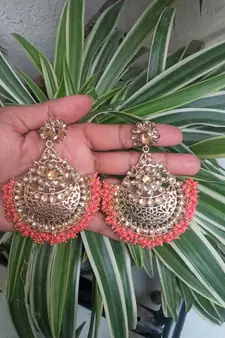 RozMili Gold Plated Polki design Traditional drop party Earrings for women & Girls