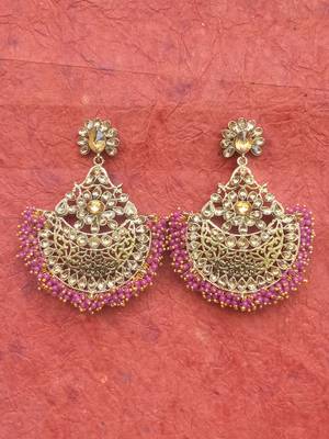 RozMili Gold Plated Polki design Traditional drop party Earrings for women & Girls 1