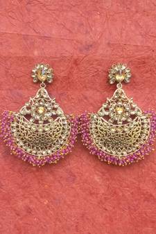 RozMili Gold Plated Polki design Traditional drop party Earrings for women & Girls