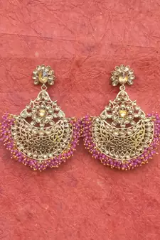 RozMili Gold Plated Polki design Traditional drop party Earrings for women & Girls