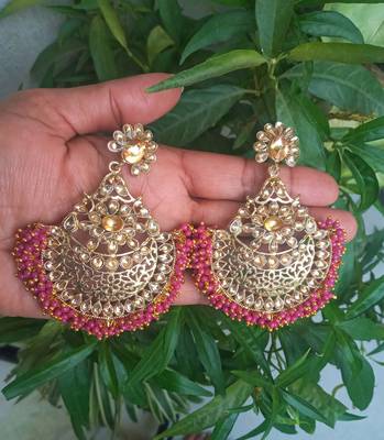 RozMili Gold Plated Polki design Traditional drop party Earrings for women & Girls 2