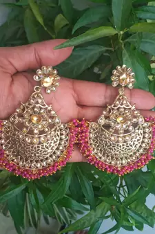 RozMili Gold Plated Polki design Traditional drop party Earrings for women & Girls