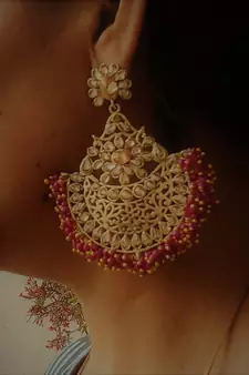 RozMili Gold Plated Polki design Traditional drop party Earrings for women & Girls