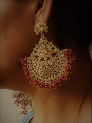 RozMili Gold Plated Polki design Traditional drop party Earrings for women & Girls 4