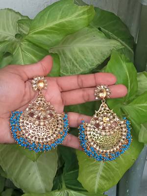 RozMili Gold Plated Polki design Traditional drop party Earrings for women & Girls 1