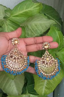 RozMili Gold Plated Polki design Traditional drop party Earrings for women & Girls