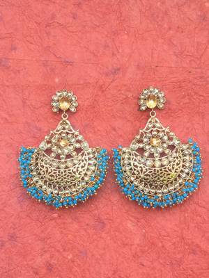 RozMili Gold Plated Polki design Traditional drop party Earrings for women & Girls 2