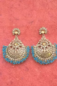 RozMili Gold Plated Polki design Traditional drop party Earrings for women & Girls