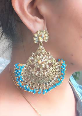 RozMili Gold Plated Polki design Traditional drop party Earrings for women & Girls 3
